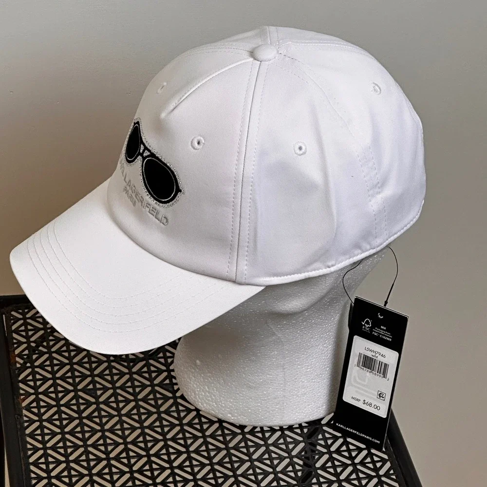 Karl Lagerfeld Paris White Sunglasses Hat Baseball Cap Mens Adjustable NWT